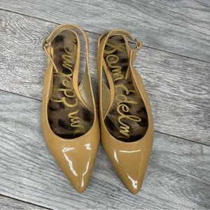 Sam Edelman Women's Ionia Slingback Flats Size 8M Pointed Tan Patent Shoe.